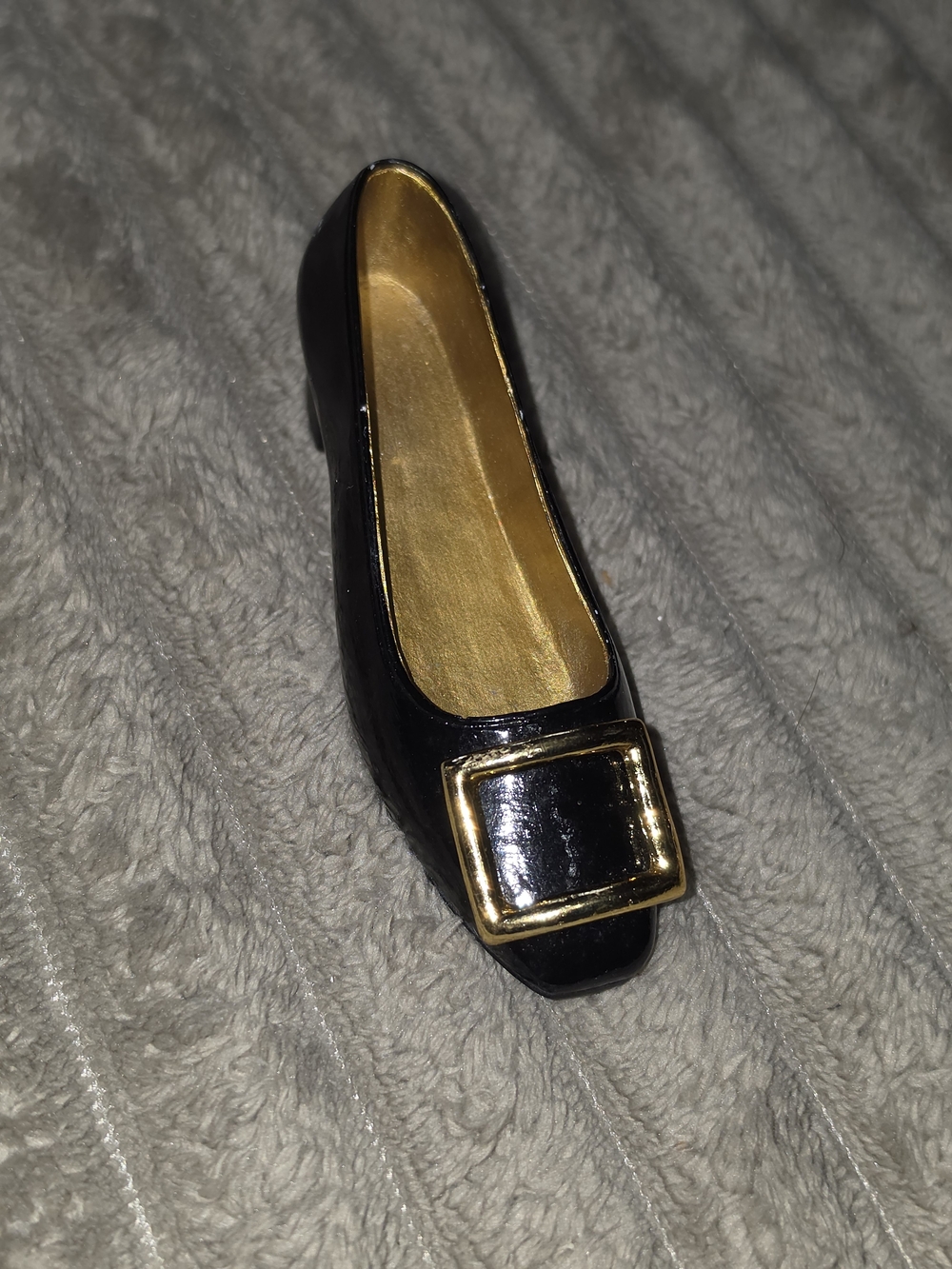 Just The Right Shoe Black Patent Flat with Gold Buckle Accent Mis-3